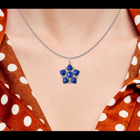 Lapis Lazuli and Austrian Crystal Star Pendant 20” Necklace - Picture 5 of 8